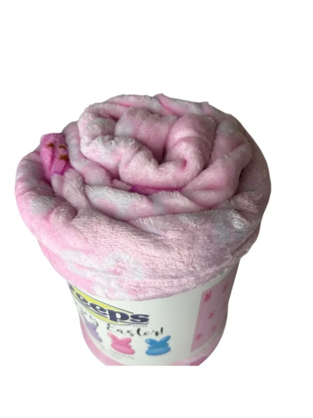 Peeps Brand Happy Easter Plush Throw Blanket 50x60 Pink Bunny Bows Pattern New
